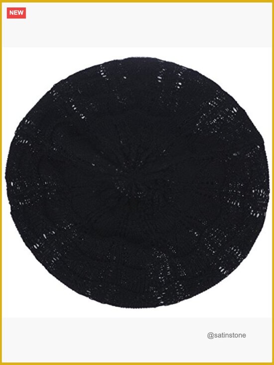 Lightweight Acrylic Crochet Cutout Beret Beanie Hat with Elastic Band